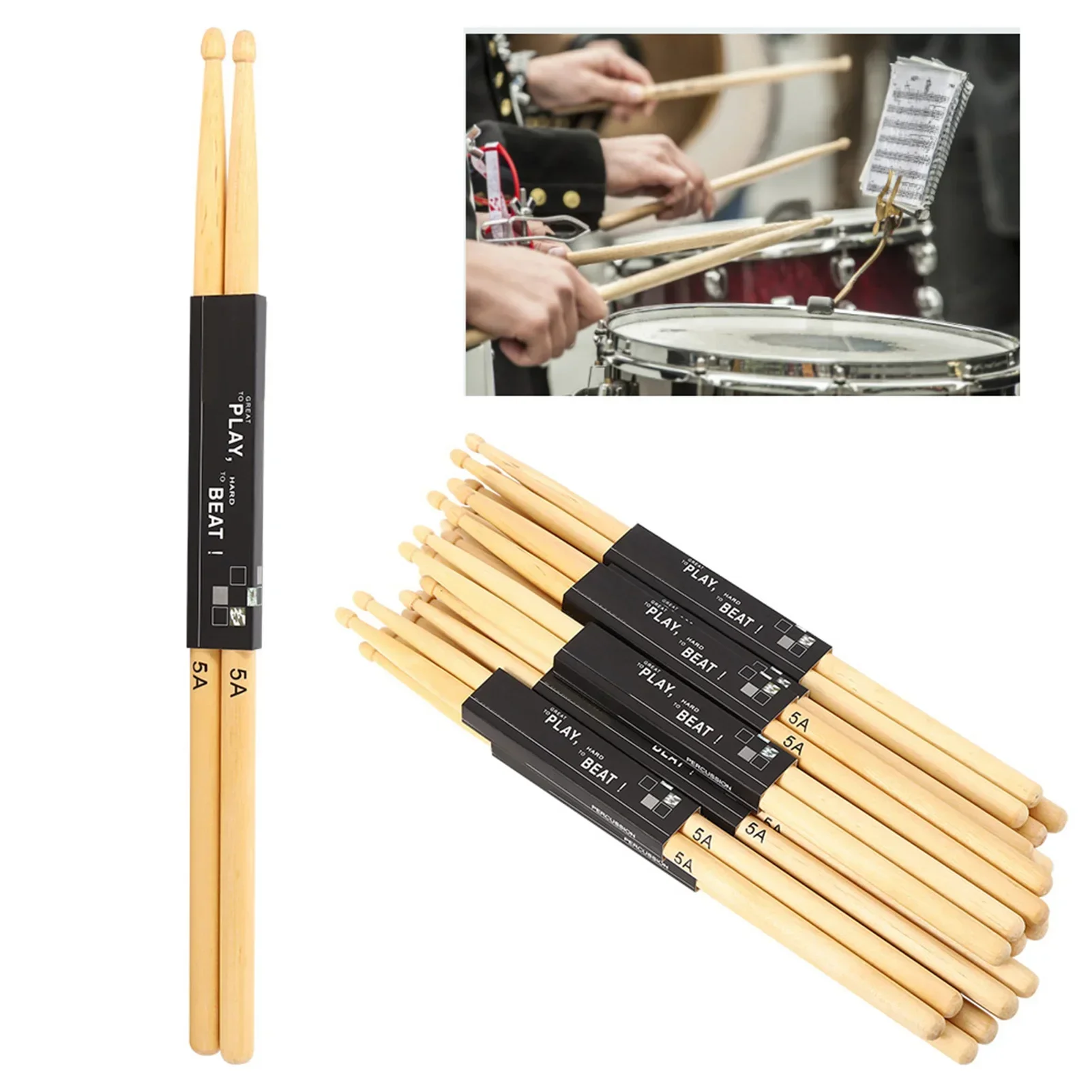 Drum Stick 5A - 12Pairs Teardrop‑shaped Stick Head Drumsticks Maple